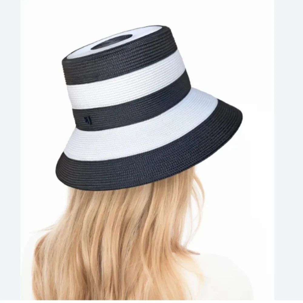 NWT Eric Javits Women’s Stripe Bucket Straw Hat Packable - Picture 2 of 6